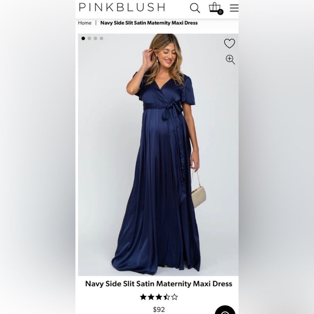 Pink Blush Side Slit Satin Navy Blue Dress